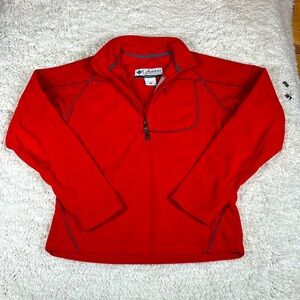 Columbia Mens 1/4 Zip Red Pullover Fleece Long Sleeve Pocket, Size Medium